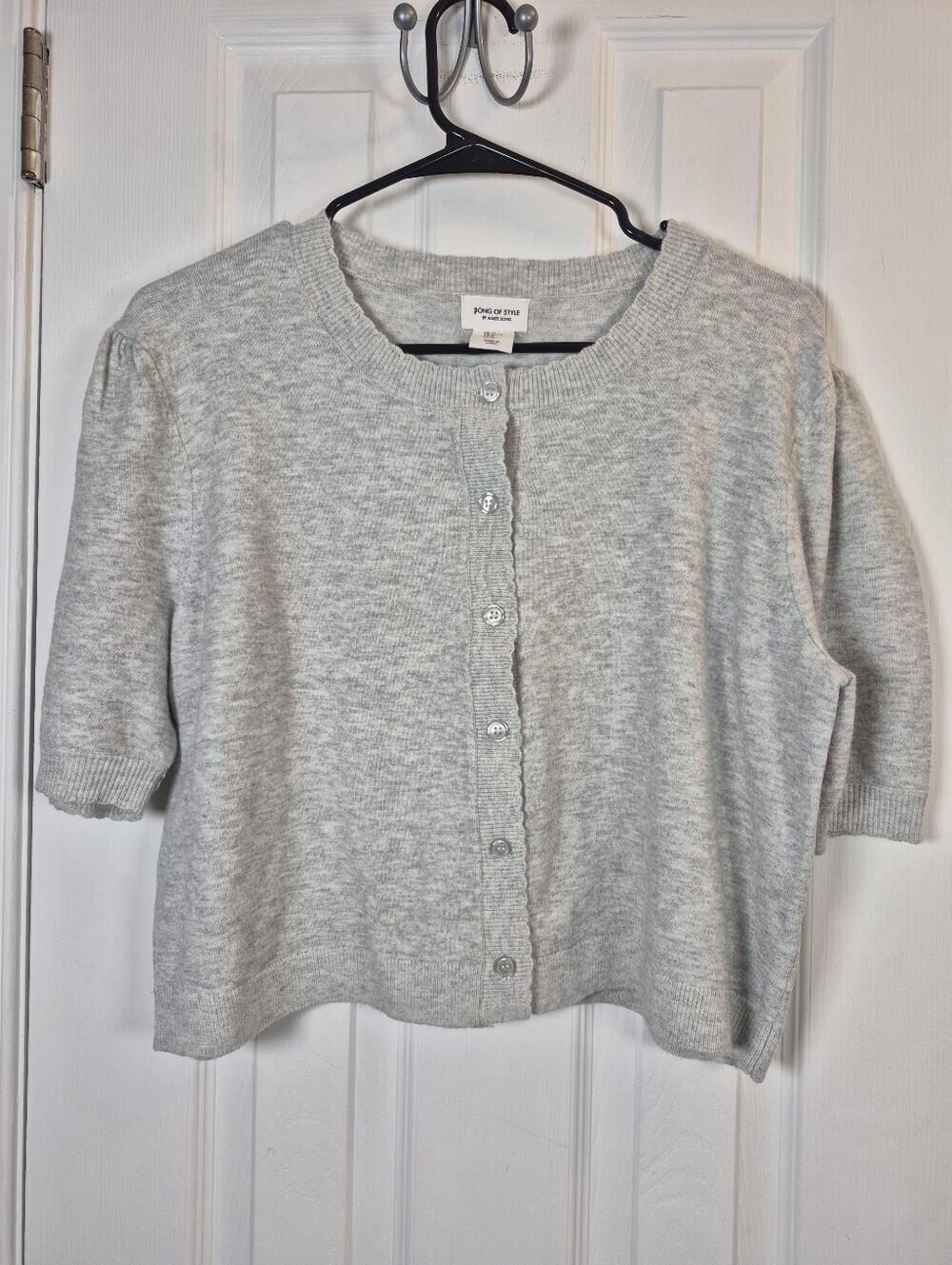 Song of Style XL Grey Cropped Cardigan Short Puff Sleeve Knit Sweater Cozy